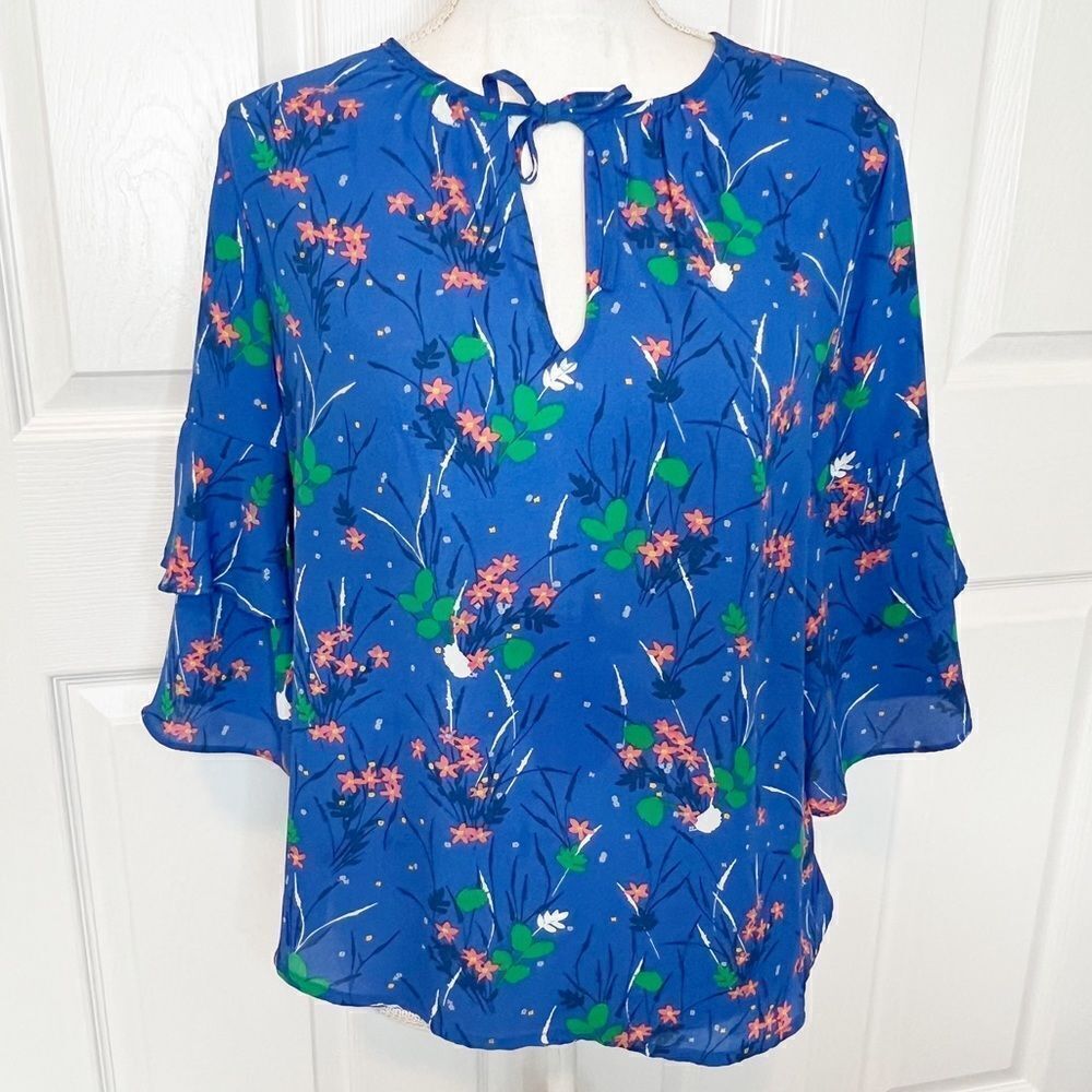 Gap Blue Floral Blouse Size Small